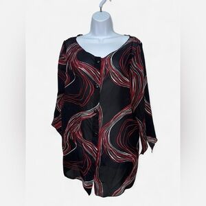 Chic Black and Red Button-Up Blouse